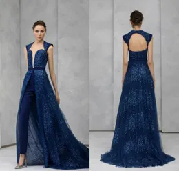 Macacão noturna da Marinha 2020 com saia destacável Lace Lachined Badyted Collar Prom Dress Tony Ward Formal Party Dalds Pants SU2081624