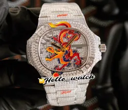 JHF Limited New Iced Out Full Diamonds 57201 Emale Dragon Design Dial Cal324 S C Automatic Mens Watch 5720 Briants Bracelet HE6281137