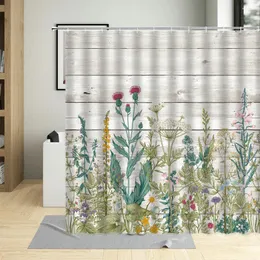 Cortinas de chuveiro Série de plantas Cortina de primavera Flor Prind Banheiro Decoração impermeável para sala de estar pendurada com ganchos