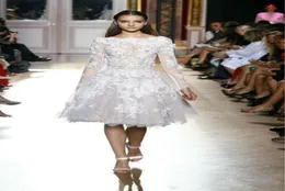 Zuhair Murad White Lace Long Sleeves Prom Dress Aptliques Kneelength Promイブニングドレスエレガントな長袖パーティーガウン3592405