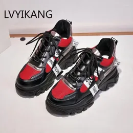 Fitnessskor lvyikang kvinnor sneaker spring casual multi color thick sole damplattform höjd ökar chunky