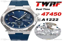 TWAF Overseas Time Dual 47450 A1222 Automático Assista a aço Caixa de aço Reserva de textura azul Dial Stick Strap Super Editi2818091