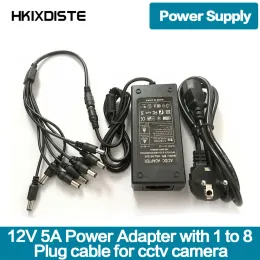 Tillbehör Hkixdiste Hot Sale 12V 5A 8CH Strömförsörjning CCTV Kamera Power Box 8 Port DC+Pigtail Coat DC 12V Power Adapter för säkerhetskamera