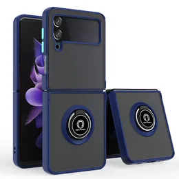 Shockproof Semi-Transparent Matte Magnetic Ring Kickstand Case for Samsung Galaxy Z Flip 4, Flip 5, 3, Slim Translucent Hard Protective Cover