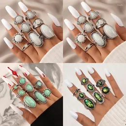 Anelli a grappolo Huatang Vintage Antique Silver Color Sets Colorful Opal Crystal Stone intagliato per donne Uomini Bohémien Gioielli Anillos 6421