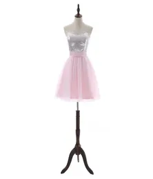 Pink Party Dresses Aline Shortsleeve Mini Tulle Plus Size Prom Dresses paljetter Eleganta rygglösa bågcocktailklänningar Dh3783188409