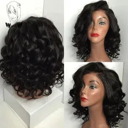 Perucas caprichosas w novas fashiob Women Black peruca curta natureza ondulada de fibra de fibra resistente ao calor para mulheres negras para mulheres negras