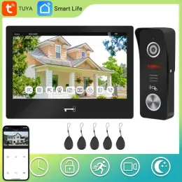 Intercom Tuya WiFi Video Intercom Sistemi Ev Kablosuz Kapı Telefonu, Dokunmatik Ekran 10 inç, Doorbell Camera RFID, Hareket Algılama Kaydı