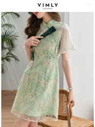 Sukienki imprezowe Vimly Summer Ulepszona sukienka Cheongsam Qipao dla kobiet 2024 Style w stylu chińskim haftem kwiecistą szczupła pasa mini linia mini