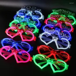 Party Decoration 2024 Love Heart Glowing Glasses Light Up Gereeglasses Costume Accessory Cosplay Led Toys for Adults Kids Glow Year