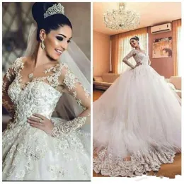 Vestidos vestidos de noiva vintage 20162017 Apliques 3D de pescoço transparente vestidos de noiva de luxo tule tulle africana Arábia Saudita DR