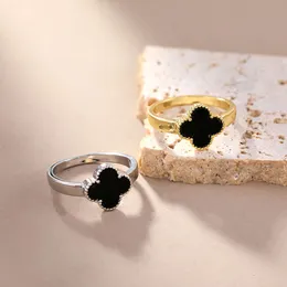 Hög version 18K Gold Lucky Clover Ring, europeisk och amerikansk äkta guldelektropläterad icke -blekande kvinnlig titanstålring