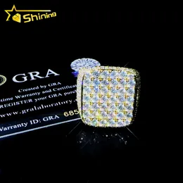 Real Gold plattierter Quadratringe Hip Hop Round Moissanit Diamond Engagement Rings Sterling Silber vereisert Ring