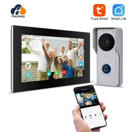 İnterkom Hayway 7 inç video interkom tuka akıllı ev video kapısı telefon sistemi 1080p 110 ° kablolu kapı zili kamera IPS tam dokunmatik monitör