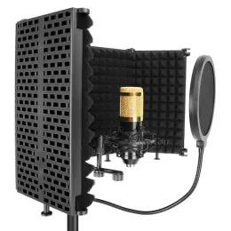 Microphones Condenser Microphone Pop Filter Isolation Shield with Stand Studio Microphone Foldable Sound Shield Acoustic Foam Panels for A6V