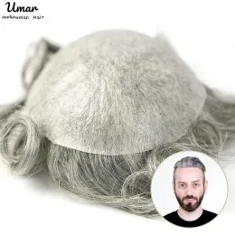 Toupee 0.020.03mm 80% graues Haar Super dünne Haut Männer Toupee Strong Knoten Haarersatz nicht nachweisbar vordere Haarlinie Schnellversand