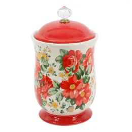 Dinnerware Vintage Floral Canister With Acrylic Knob 10"