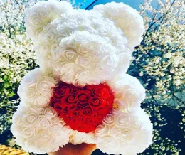 40 cm Artificial Rose Heart Teddy Bear Handmade Bear of Roses for Women Valentine039S Day Wedding Bithday Gift Drop 1945739