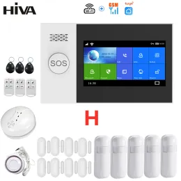 Kits HIVA PG107 Sistema de alarme Tuya 4,3 polegadas Wi -Fi GSM GPRS Burglar Home Security com Pir Motion Sensor Fire Smoke Detector