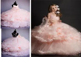 2017 Pink Tulle Princess Luxury Bridesmaid Flower Girl Girl Wedding Party Dress Dress Girls Concurso Vestido de Aniversário Custom Made9114989