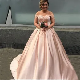 Платья иллюзия короткие рукава с цветами аппликации шариковые платья свадебные платья розовые онлайн -онлайн женские свадебные платья 2020 Скромные Вестидос