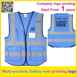 의류 맞춤형 인쇄 회사 로고 보안 조끼 안전 반사 블루 조끼 작업 조끼 트래픽 유니폼 무료 배송