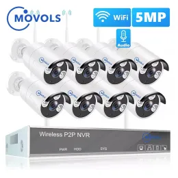 System Movols 5mp 2/4/6/8 Pcs Video Surveillance Cameras System with Wireless Wifi 8ch Nvr Kit Smart Home Outdoor Security Camera Set