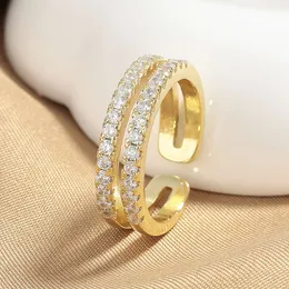 Prosta i luksusowa podwójna warstwa cyrkonowa dla kobiet z wysokiej jakości pojedynczy diamentowy spersonalizowany otwierany pierścień palca wskazującego