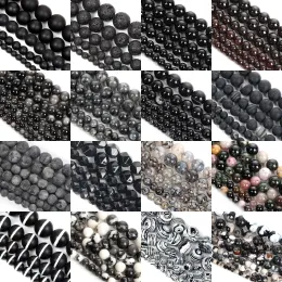 Perlen natürliche schwarze Steinperlen Obsidian Lava Labradoriten Achate Hämatit Lose Abstandshalter Perlen für Schmuck Making DIY Armbänder Halskette Halskette