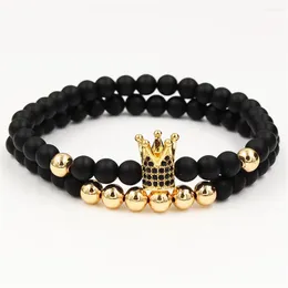 매력 팔찌 도매 2pcs/set natural stone bead bracelet crown king king buddha and mens pulseras masculina