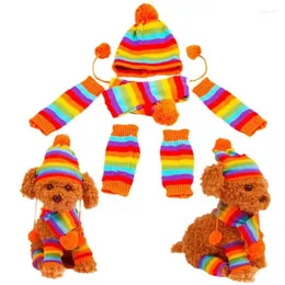 Dog Apparel 3pcs Winter Pet Puppy Accessories For Dogs Knitted Striped Hats Scarf Socks Little Big Animals Yorkshire Chihuahua Cat Products