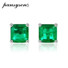 Urok Pansysen Vintage 100% prawdziwy szterling Sier 7mm Emerald Crefer Studs For Women Anniversary Party White Gold Earring