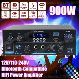 アンプAK35/AK45/AK55 900Wホームパワーアンプ2チャンネルBluetooth Sound Amplifier FM USBリモートコントロールミニHIFIデジタルアンプ