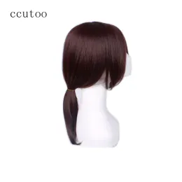 Perucas ccutoo 40cm marrom escuro médio reto de alta temperatura de fibra sintética Cosplay Full Wigs Peluca ymir