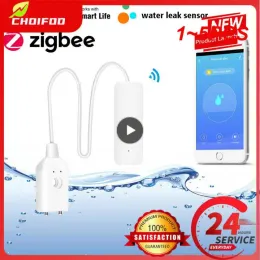 검출기 1 ~ 5PCS Tuya Zigbee 물 누출 경보 물 누출 센서 감지기 홍수 경보 오버플로 보안 경보 시스템은 Zigbee와 함께 작동합니다.