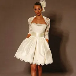 Abiti abiti da sposa corti avorio 3/4 maniche lunghe con giacca avvolgente abiti da sposa a buon mercato vestido de noiiva abiti bianchi personalizzati personalizzati