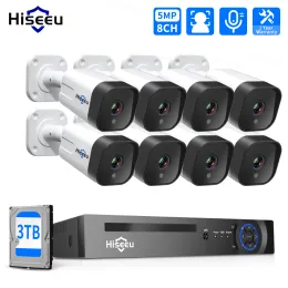 Sistema HisEeU IP Poe 3MP 5MP CCTV Sistema de vigilância de segurança Kit Defina a câmera AI Outdoor Audio NVR Video Video Video Recorder