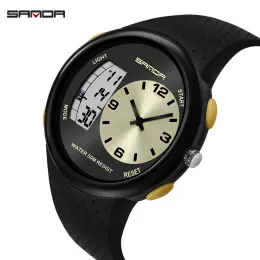 Смотрите 2020 Sanda Waterpronation Men's Sports Watch Outdoor Casul Luminous Digital Watches Двойной диплей Силиконовый электронный календарный сигнал