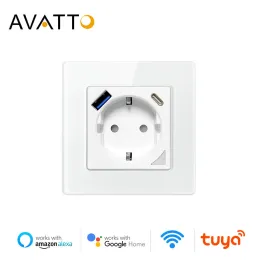 Doorbell Avatto Tuya Wifi Socket AB Standart Akıllı Güç Fiş Outlet USB/TYPEC şarjı, Alexa Google Home ile Uygulama Uzaktan Kumanda