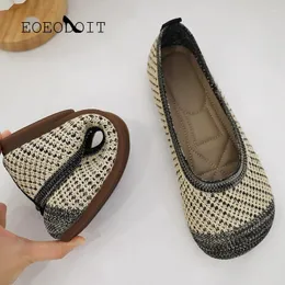 Casual Shoes EOEODOIT Hollow Women Ballet Flats Fashion Knit Fabric Stretchy Square Toe Slip On Flat Heel All Match Boat