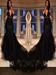 2018 Custom Made Black Girl Prom Dresses Mermaid Illusion Spaghetti Stems Lager Ruffles Long Train Evening Endast GOWNS8068447