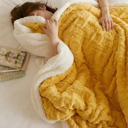 Blankets Autumn Winter Blanket Double Layer Thicken Warm Plush Soft Comfortable Jacquard Flannel Fleece Bedspread Quits For Bed