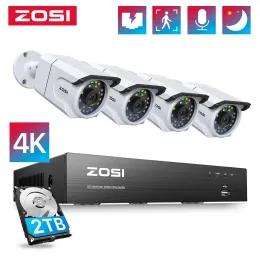 Sistema ZOSI 4K 8CH Poe Videoveillance System H.265+ Kit NVR com 2TB HDD IP67 Sistema de câmera de segurança ao ar livre à prova de intempéries