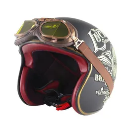 Capacete de motocicleta capacete com óculos de óculos scooter de couro aberto de face 34 vesp hull vintage4713152