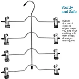 1pc multifuncional de quatro camadas de aço inoxidável calça de aço inoxidável Rack de cabide da saia com 8 clipes Organizador de armazenamento Salvar espaço