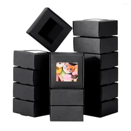 Present Wrap 50 Pieces Mini Kraft Paper Box With Window Present Packaging Treat for Homemade Soap Bakery Candy (Black)