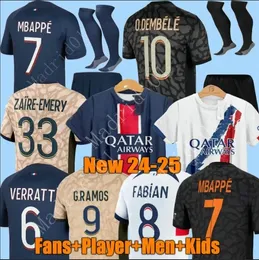 24 25 Hakimi Sergio Ramos koszulki piłkarskie Verratti Danilo Sanches Mbappes Maillots Shirt Men Kit Kit Sets Mundur Enfants PSGS Football Koszulki