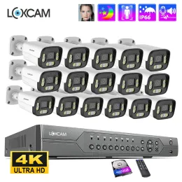 System loxcam 16ch Ultra 4K POE NVR System 4MP AI twarz Wykryj ludzi na zewnątrz Dwukierunkowy zestaw nadzoru wideo audio CCTV