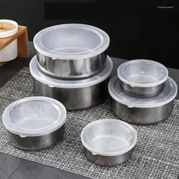 Bowls 5Pcs Mixing With Lid Stainless Steel Stackable Cooking Storage Deep Nesting Bowl Silver Container Kicthen Dishwasher