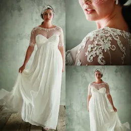 Abiti di moda abiti da sposa più dimensioni con mezze maniche al collo a valo gioiello una linea abiti da sposa applicato in pizzo